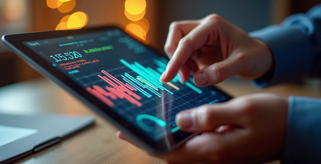Professionnel analysant des données immobilières sur tablette