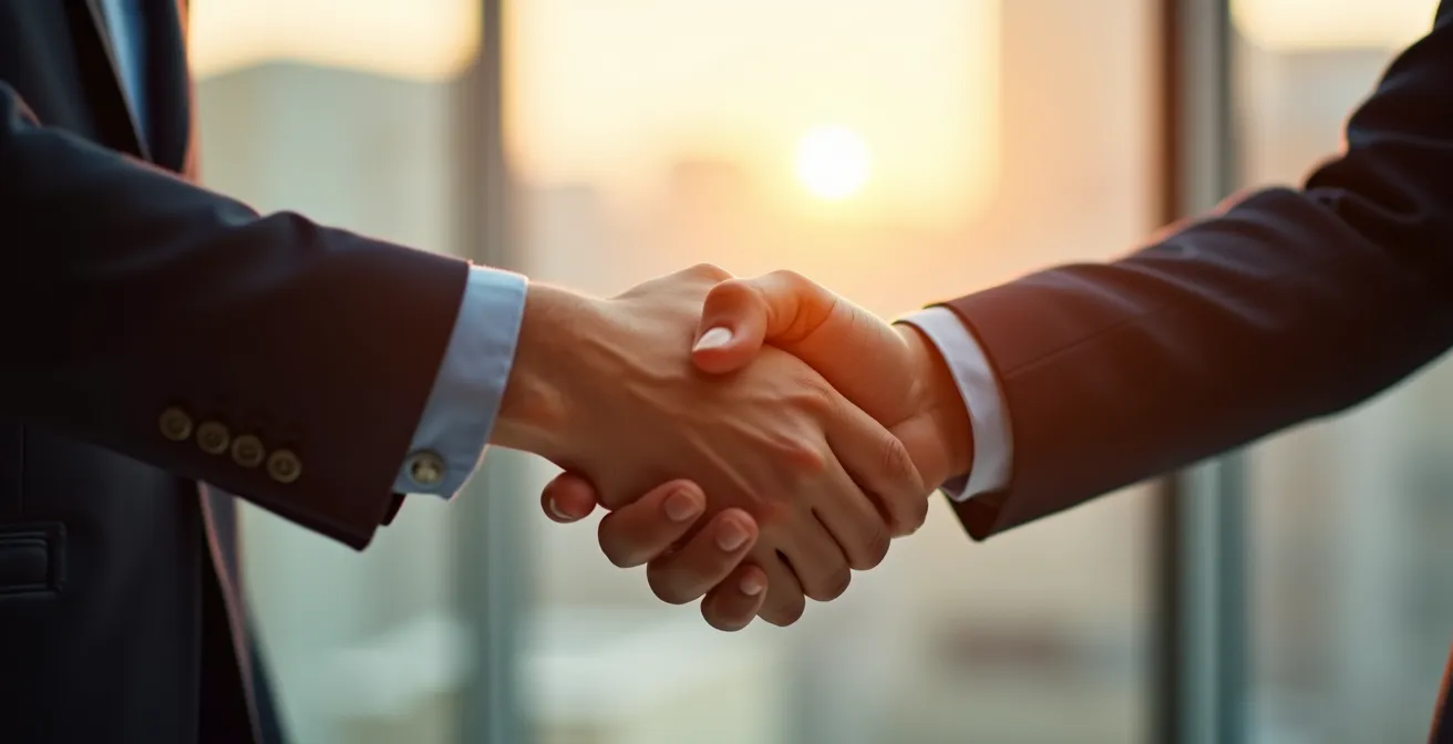 Poignée de main professionnelle entre agent et client